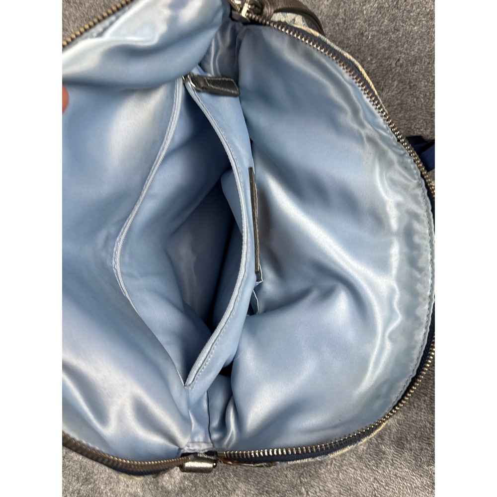 Vintage Coach Poppy Denim Logo Print Satchel Metallic Silver Trim Blue Bag Y2K - Picture 8 of 10